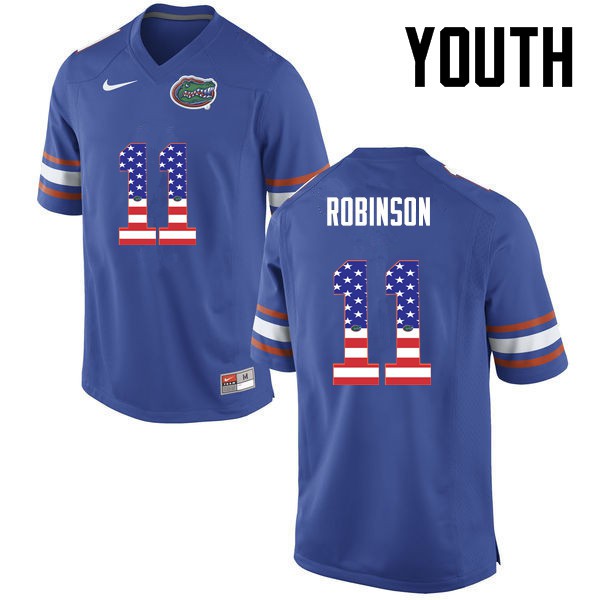 Florida Gators Youth #11 Demarcus Robinson College Football Jersey USA Flag Fashion Blue